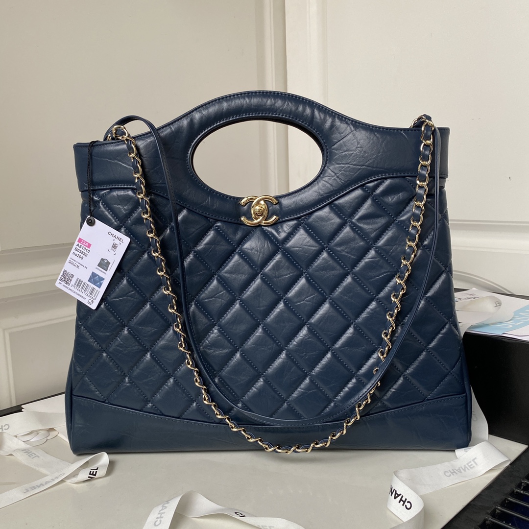 Calfskin Large 31 Chain Shoulder Bag Handbag AS1010 Dark Blue